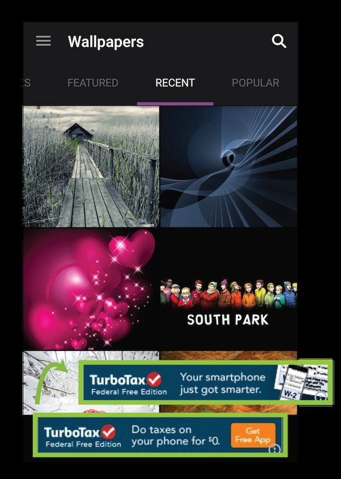 توربوتکس ( TurboTax ) – تبلیغات بنری داخل اپلیکیشن