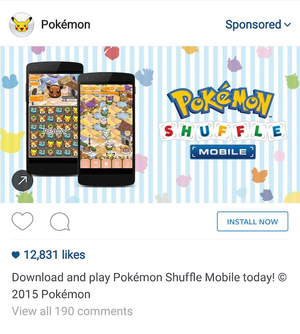 پوکمون شافل (Pokemon Shuffle) – تبلیغ در اینستاگرام 