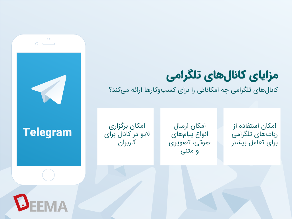 مزایای کانال‌های تلگرامی برای تلگرام مارکتینگ دیما
